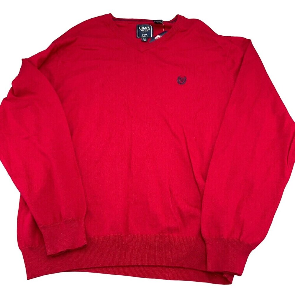 Chaps Ralph Lauren Sweater Men XLarge‎ 46 Red Crest Cotton Cashmere Classic NWT